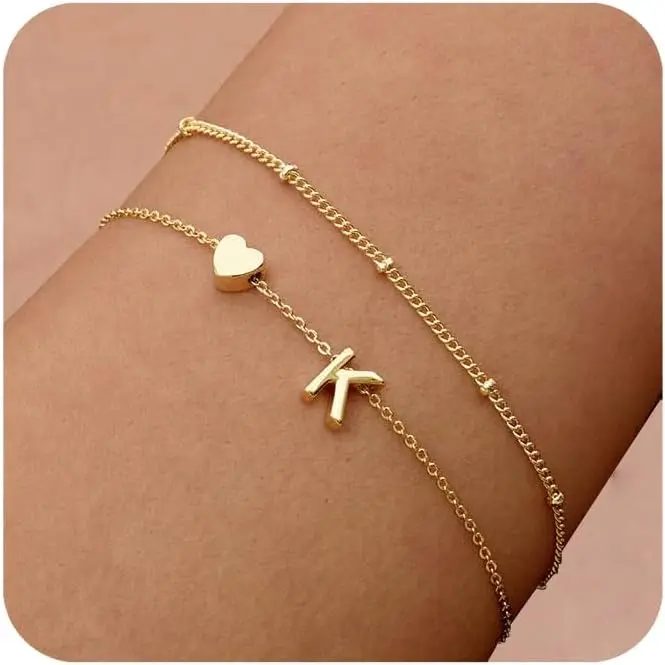Tewiky Initial Heart Bracelets for Women Trendy Letter Charm Cute Simple Chain Jewelry Gift ideas For Valentine's Day gifts