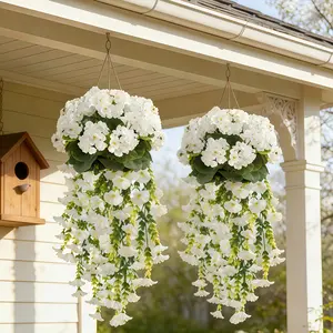 4-Piece Outdoor Artificial Wisteria Morning Glory and Crabapple Flower Set, Artificial Flower Decorations, Weatherproof Hanging Decor for Home, Wedding, Garden