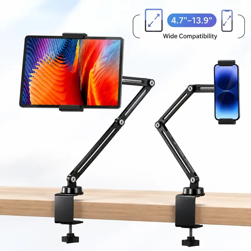 Foldable Flexible Tablet Stand Holder for Desk, 360° Adjustable iPad Arm Mount, Portable Monitor 13.9 Stand, Premium Phone Holder Compatible with iPad 13/12.9/11 Mini/10/9th, Samsung, Kindle