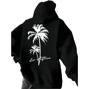 Men's Casual Solid Color Hoodie, Drawstring Pocket Long Sleeve Pullover, Letter Print Streetwear for Fall & Winter