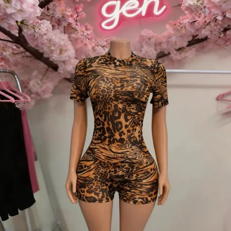 Leopard-Print Mesh Romper