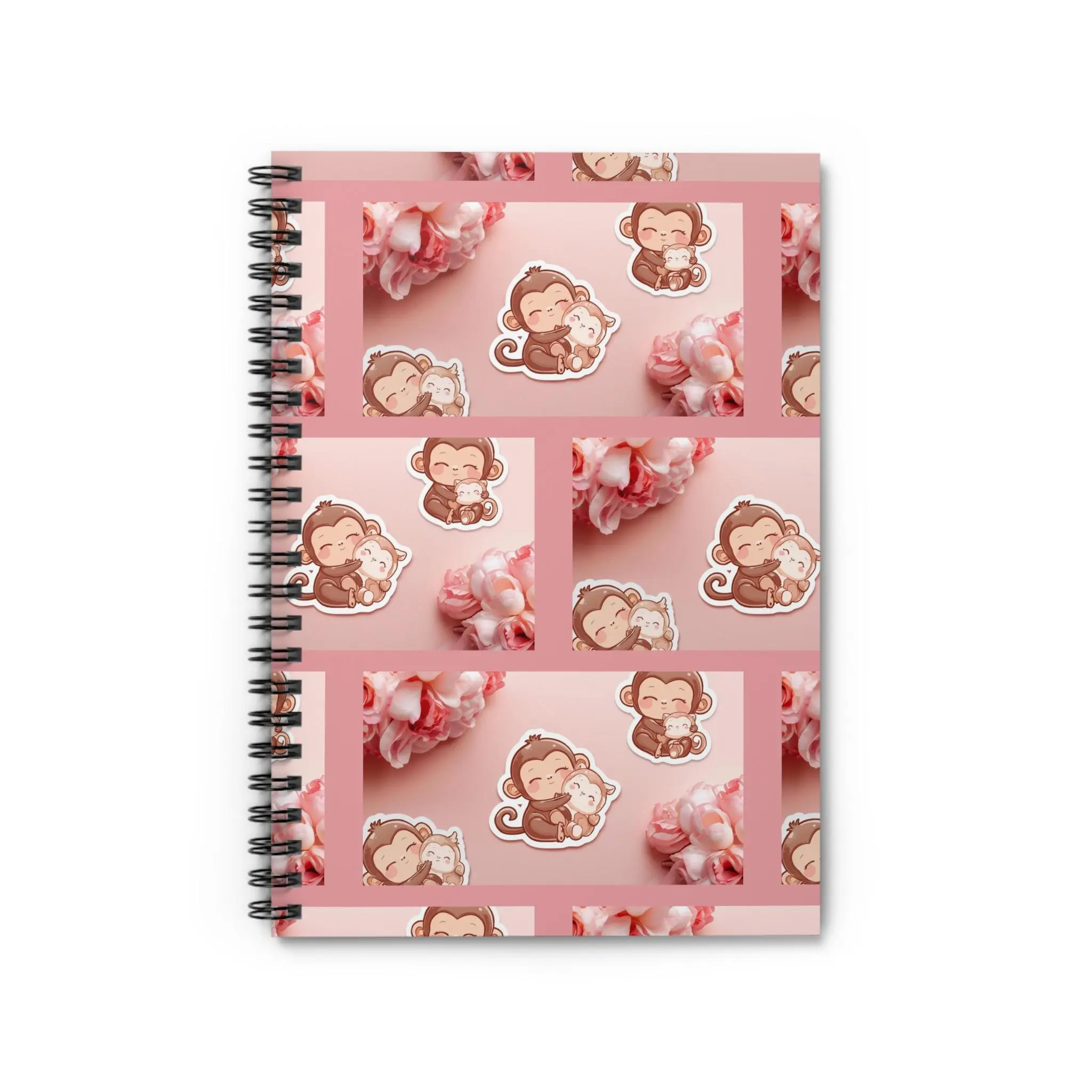 Viral Punchi-kun & Lip Buddy Baby Monkey Spiral Planner Notebook, Aesthetic Ruled Office Stationery, 6x8 in, 118 Pages