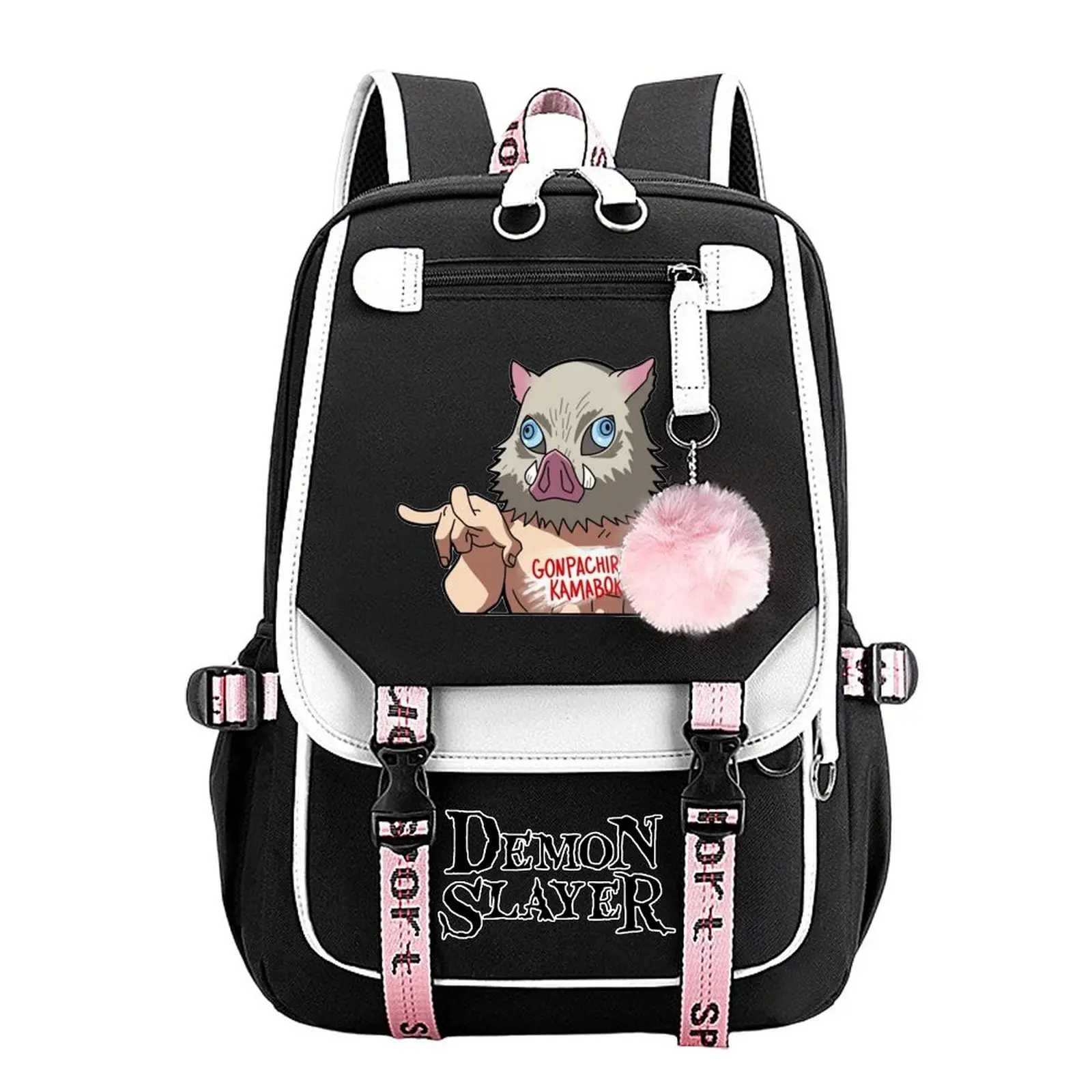 Demon Slayer Modern Casual Synthetic Backpack - Double Zipper, Everyday Carry Travel & School Bag, Durable Large-Capacity Laptop Backpack, Ideal Gift for Teens, 11.4''x18.1'', High-Capacity, Polyester