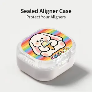 Cute Bunny with Ice Cream Aligner Case, Sealed Leak-Proof Orthodontic Retainer Box, Portable Dust-Proof Storage for Students Adults Travel