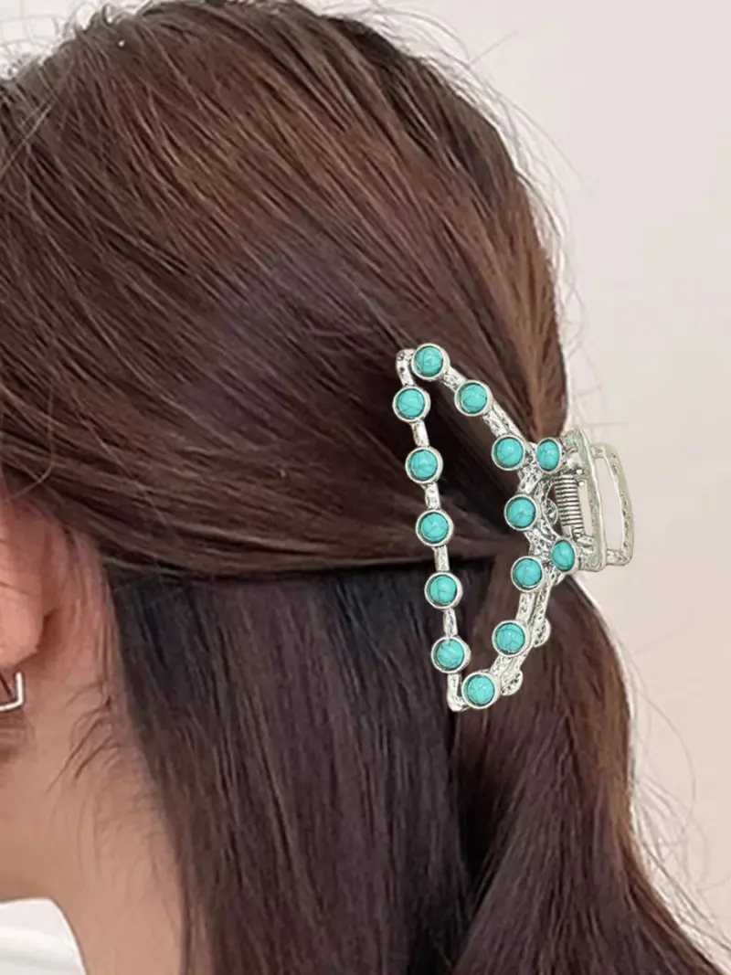Rare! NWT Anthropologie Crystal Hair Claw Clips, Turquoise & Brown, Set of 2 turquoise stone claw clip - TikTok Shop main image 4