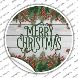 Merry Christmas Green Novelty Circle Sticker Decal