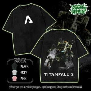 TITANFALL 2: BT 7274 Graphic Tee, Blue Flame Thermal Titan Acid Wash Shirt, Vintage Mecha Pilot Streetwear Top, Game Fan, Streetwear Tops Black Fabric Menswear