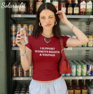 Feminist Statement Tee, I Support Women's Rights And Wrongs, Graphic Shirt, Y2K Aesthetic Graphic Baby Tee