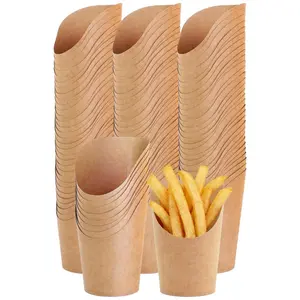 150 Pack Disposable French Fries Holder 14 oz Waffle Paper Cup Brown Paper Container Baking Supplies for Party Wedding Popcorn Sandwich Food Cones Ice Cream