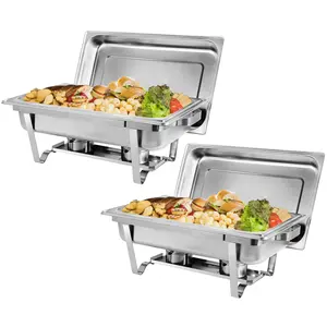 SuperDeal 2-Pack Full Size 8 Qt. Stainless Steel Chafing Dishes with Durable Frames Plates Serving Set Breakfast Matte