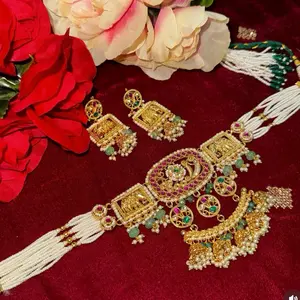 Multicolor Pachi Kundan Designer Pendant and Pearl Adorned Earrings Set