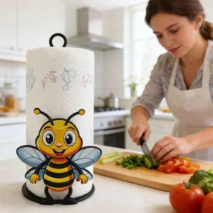 Cute Bee Design Metal Paper Holder, Iron Art Non-Slip Base, Ideal for Kitchen Counter, Living Room, Dining Table, Bedroom, Bathroom Decor