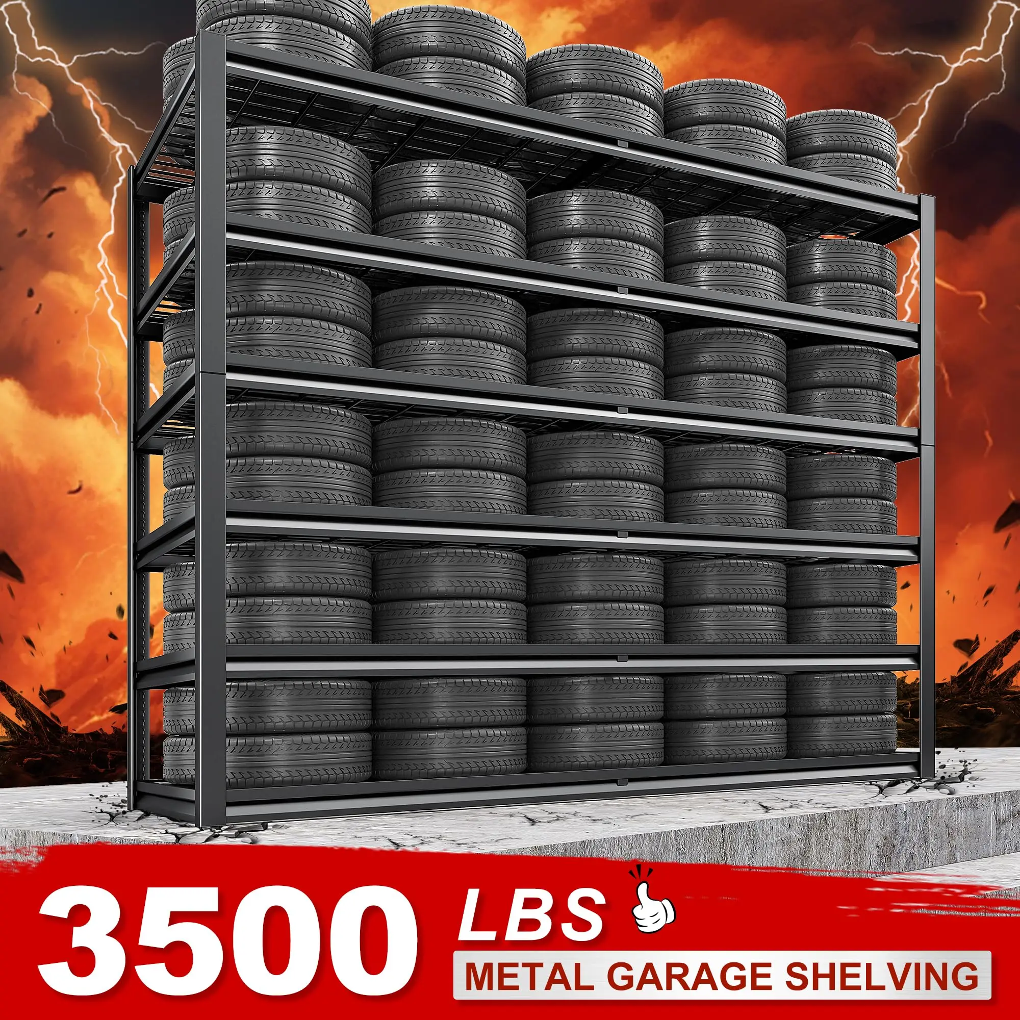 Raybee Durable Adjustable Garage Shelf Organizer - 6-Layer Rectangle Metal Racks, 84" Tall 26" Deep Dual-Pillar, Corrosion-Resistant, 8 Reinforcement Bars, 3500 lbs Capacity, Assembled Into 2 Smaller Floor-Standing Utility Racks for Garage Organization
