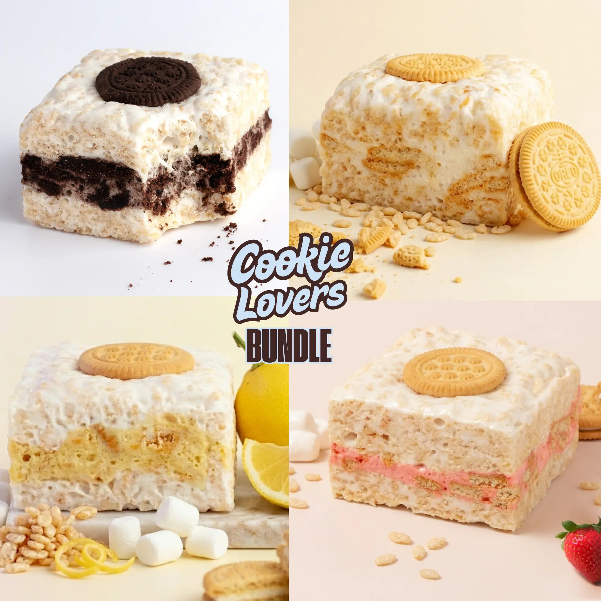 Cookie Lovers Crispycake Bundle | 4 GIANT Soft & Gooey Cookies & Cream Rice Crispy Treats