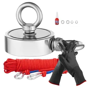 VEVOR Magnet Fishing Kit, 1000 LBS/454 Kg Double-Sided Pulling Force Strong Magnet Fishing Kit, Rare Earth Neodymium Magnetic Fishing Kit Includes Grappling Hook, Heavy Duty Rope, Gloves and Eyebolt