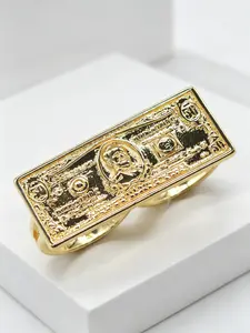 Streetwear Hip Hop $50 Bill Relief Two-Finger Ring, Unisex Party Jewelry, Christmas Halloween Gift, Elegant Geometric Design
