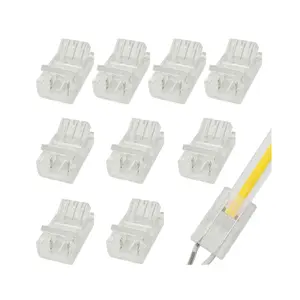 A set of 10 PCS 2 Pin 8mm Cob Led Strip Light Connectors 2 Pin, Led Strip to Wire Solderless Transparent Track Lighting Adapter Connection Extension Cable 12/24V