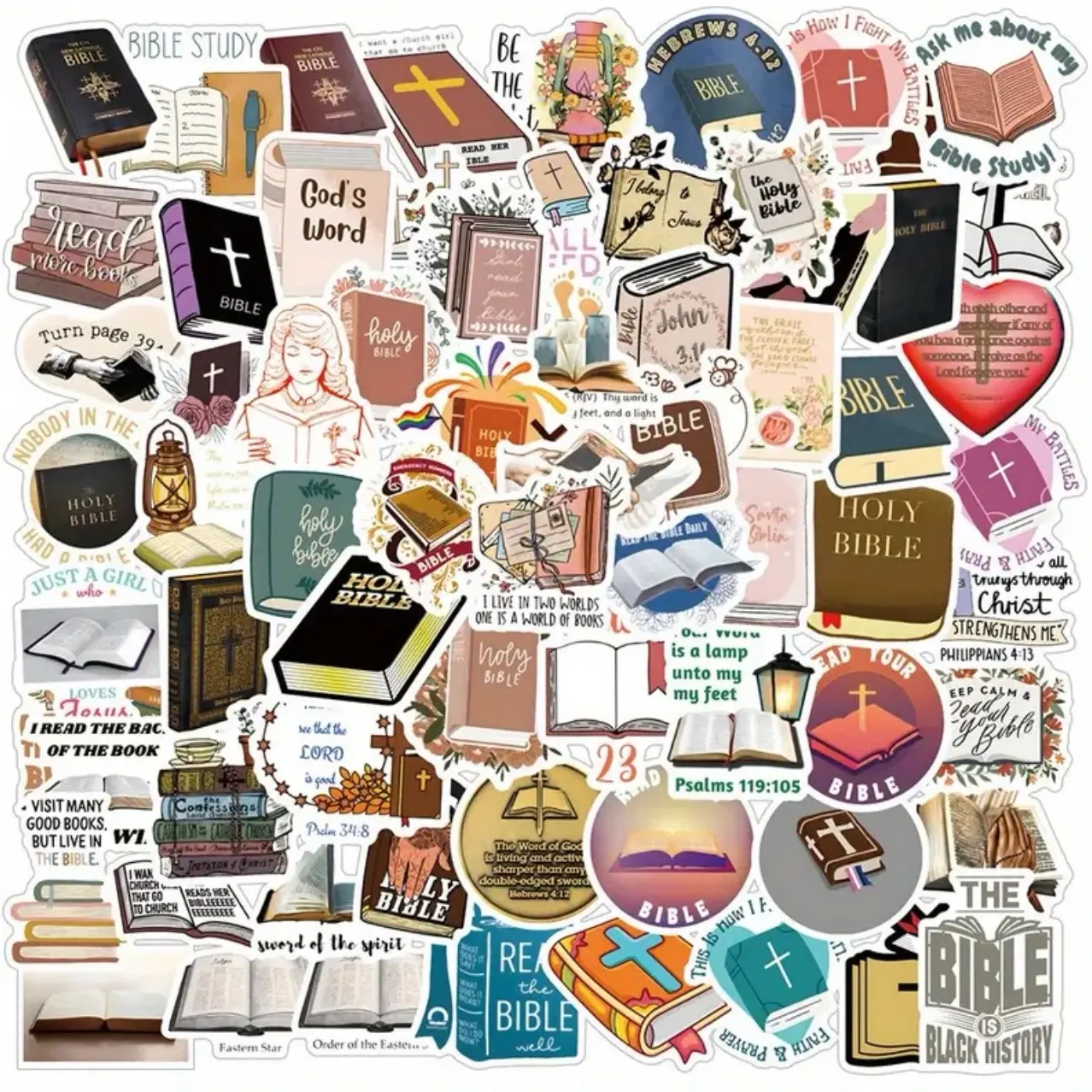 70 Pack of Holy Bible Christian Themed Stickers and Decals
