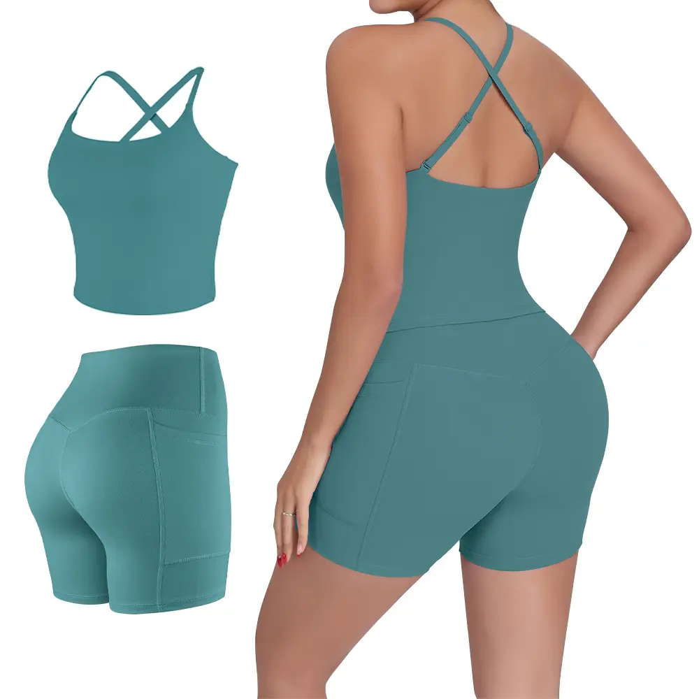 【LOCAL SHIPPING】2026 NEW 2 Piece Exercise Suit S-2XL - Relaxed Line Sports Top + Fitness Shorts – Female Yoga Gym Training Outfit for Running Lightweight Soft Apparel