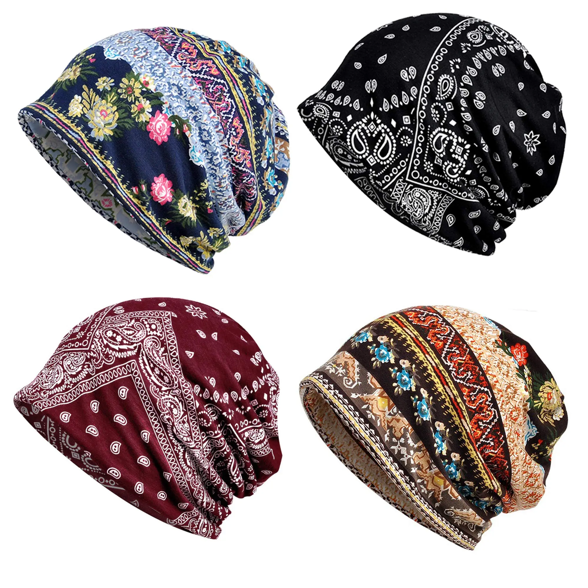 Unisex Cotton Slouchy Beanie - Hip-Hop Chic & Reversible Graphic Design, Elastane-Blended Soft Lightweight Cap for Family, Running Enthusiasts, Chemo Patients