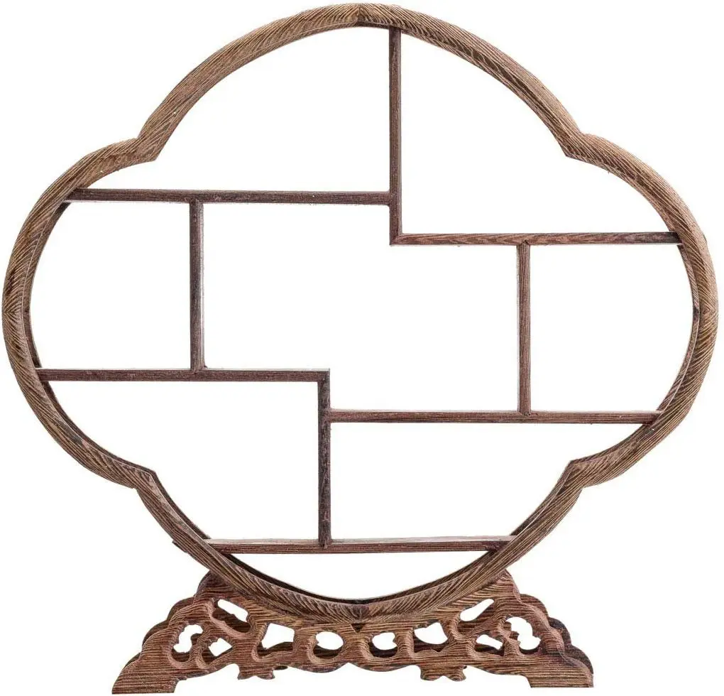 Thy Home 7-Compartment Rosewood Flower-Shaped Traditional Chinese Hand-Carved Shelf - Home Organizer Storage Rack for Teapots, Crafts (12"x11.5"), Seven Compartments