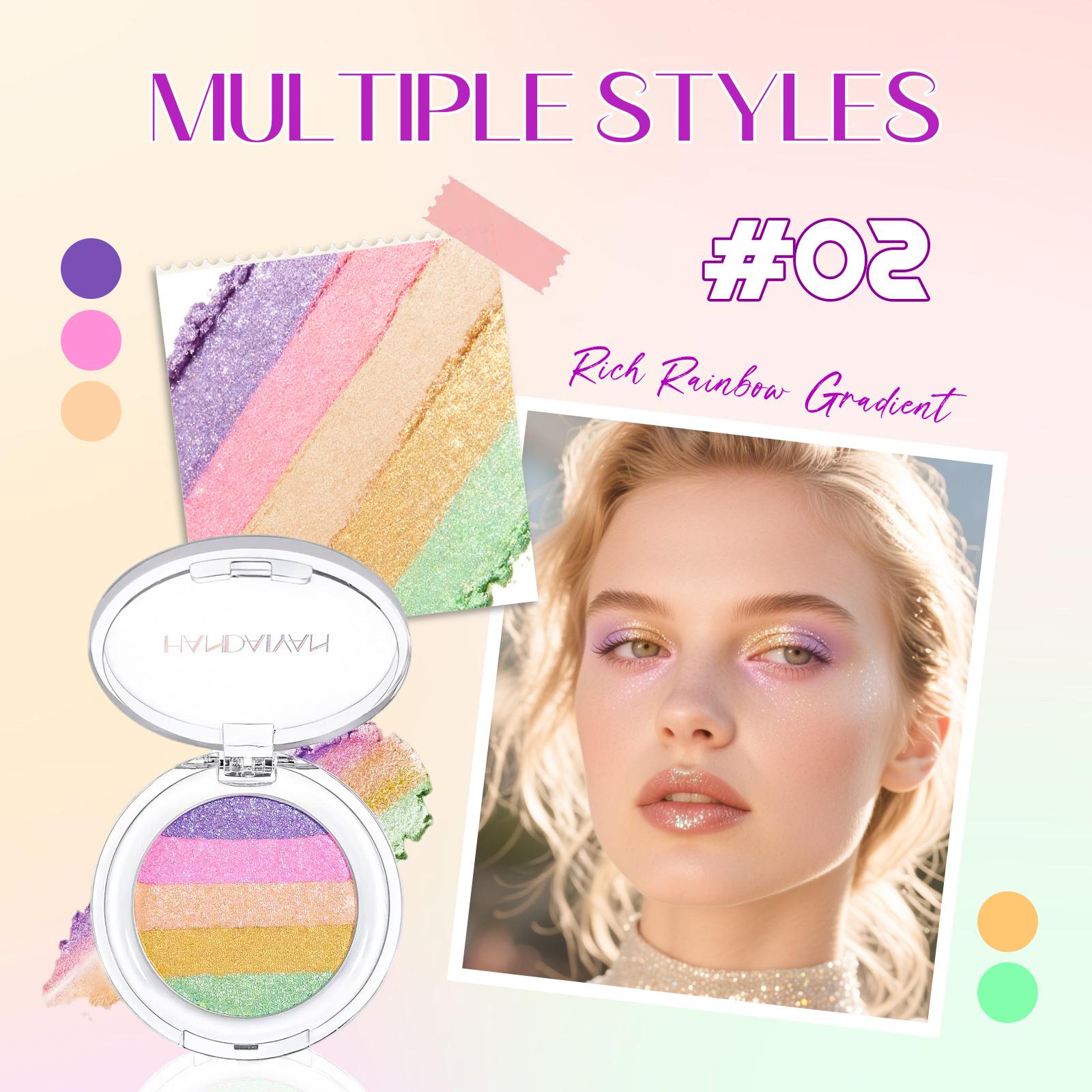 HANDAIYAN Rainbow Gradient Shimmer Highlighter & Eyeshadow Palette, Multicolor Pastel Glitter Powder, Blendable Long-Lasting Makeup for Face Body, Rave Festival Pride Party Cosplay highlight