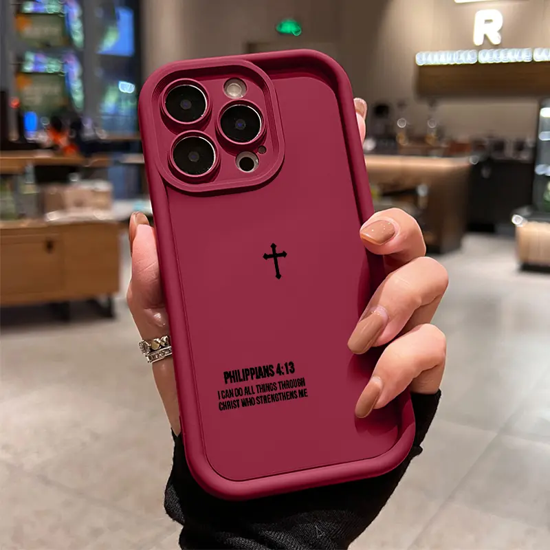Minimalist Christian Cross iPhone Case for iPhone 17/16/15 Pro Max/14 Plus/13-11/Air, Slim Fit Full Protection with Spiritual Aesthetic Philippians 4:13 Scripture Design