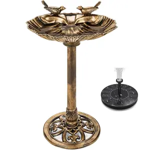 Water Fountain and Birdbath Solar  Polyresin  Bronze/Green Outdoor Pond Fountain Combo Set Freestanding Bird Feeders for Garden Patio Deck or Yard