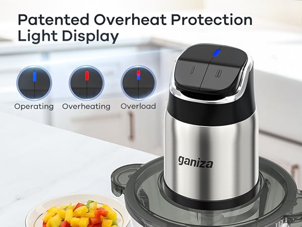 Ganiza Food Processor with 8 Cup Glass Bowls & 8 Cup Stainless Steel 2-Speed Food Chopper Meat Grinder Upgraded Button & Smart Overheat Protection Light - Includes Clean Brush 2 Sets of Blades Kitchen Vegetable Slicer Vegetable Cutter Kitchen Appliances