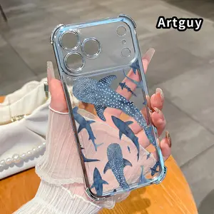 Four Corners Phone Case for iPhone 17 16 Pro Max 15 Plus 14 13 12 11 E Air Whale Shark Wonders Pattern Anti-drop Cellphone Protective Durable Total Coverage Shockproof Phone Cover
