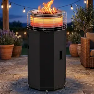 【Summervibes】Lilypelle 2-in-1 Outdoor Propane Heater & Fire Pit, 56,000 BTU Smokeless Gas Heater for Patio Garden Camping, Adjustable Flame with Volcanic Stone & Metal Cover Lid