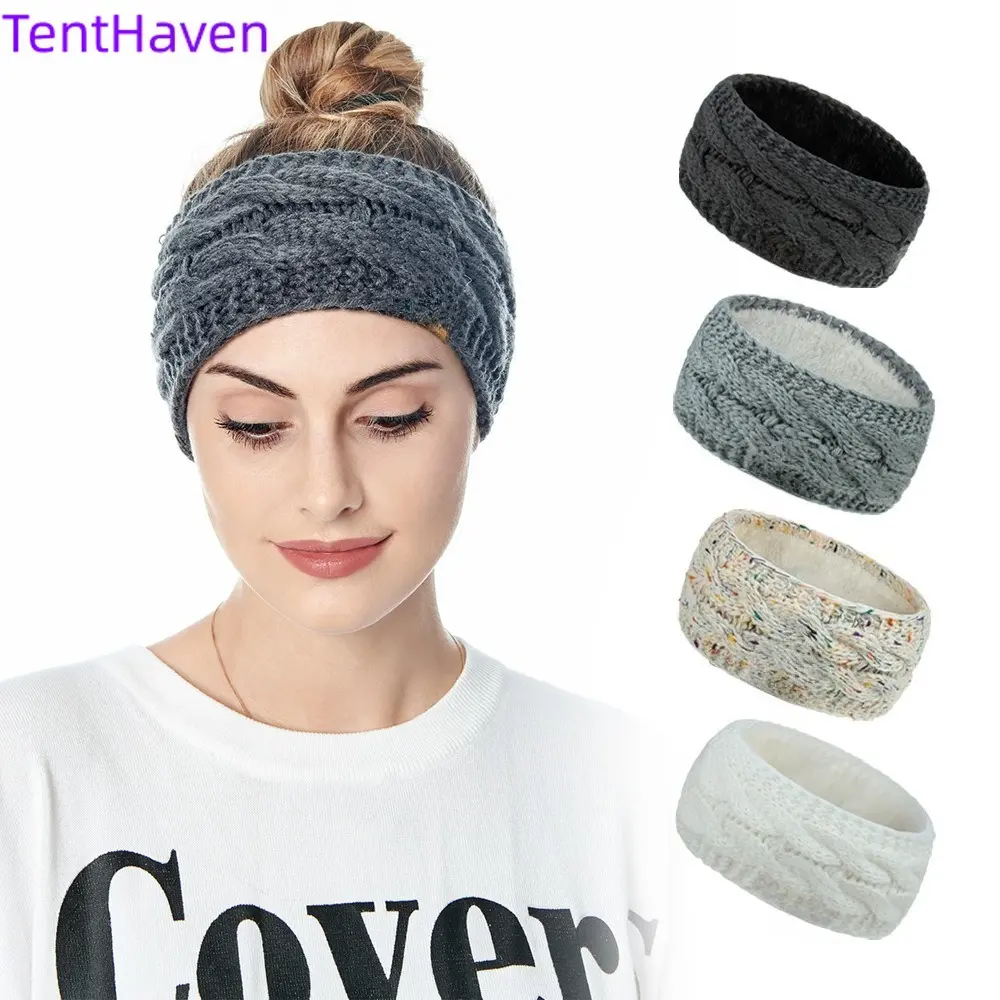 Women's 2026 Velvet-Yarn Knitted Athletic Headband with Ear Protectors - Soft, Chic Workout Headband Accessory, European & American Style, 12 Colors, Autumn & Winter Sports & Outdoor Hat, Soft Headband