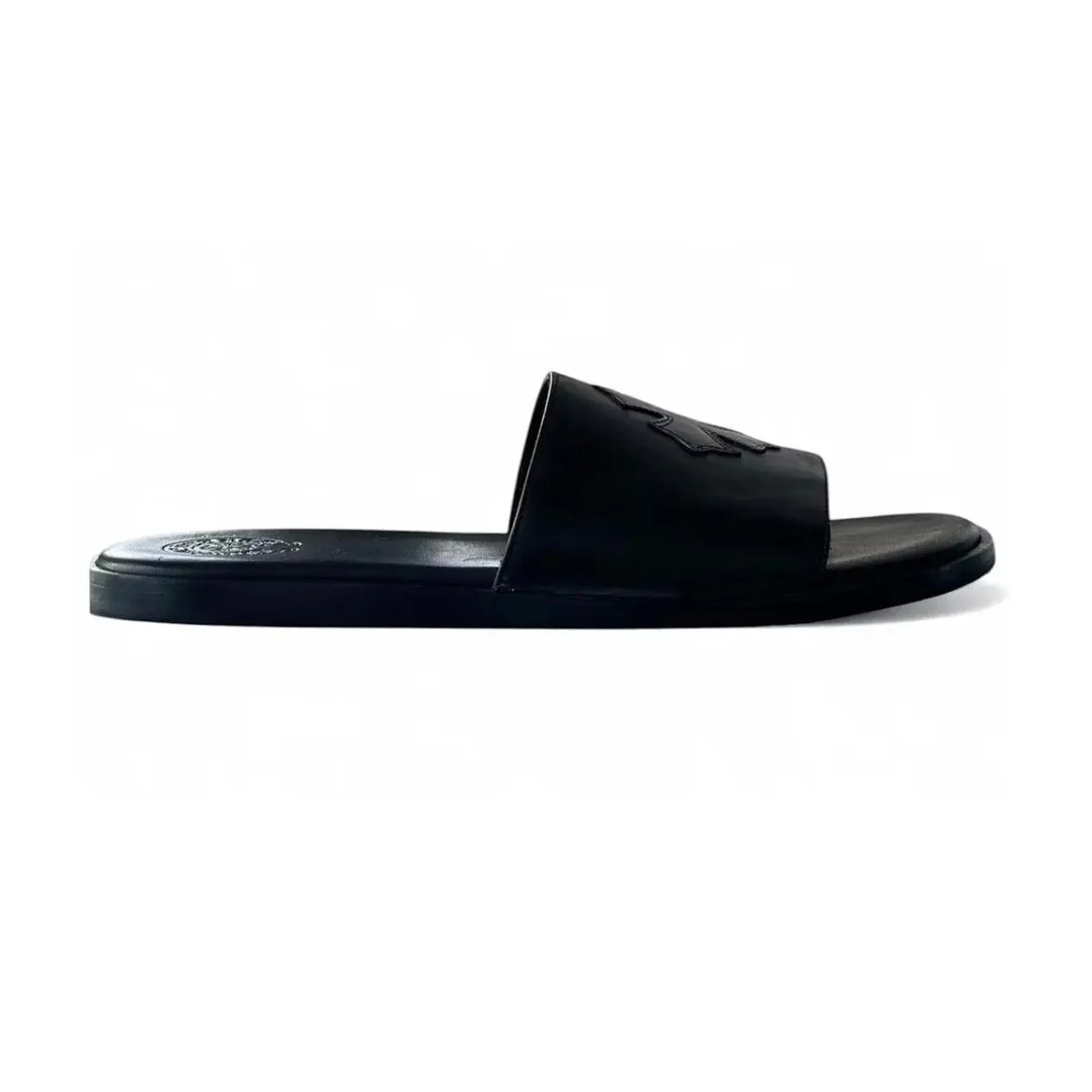 Chrome Hearts Leather Slides Black