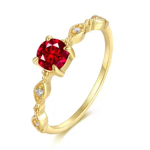 18k Yellow Light Luxury Ring Fashion Jewelry Women's Ring Light Luxury Simple Cultivated Pomegranate Ruby Ring
