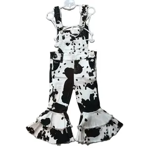 Kids Girl Denim Jumpsuit Cow Print Girl Overalls Toddler Girl Clothes Bell Bottom Jeans