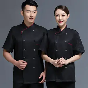 Men's Chef Uniform Double Breasted Coat Cooking Uniform For Restaurant Dining Menswear Clothes Black Plain Fashion Workwear