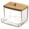 Clear Cotton Swab Storage Box with Bamboo Lid, 1 Count Transparent Portable Acrylic Organizer Container, Makeup Tool Organizer, Beauty Organizer, Cosmetic Organizers for Home, Office, Dormitory & Bathroom, Plastic Box Organizer, Containers for Organizing