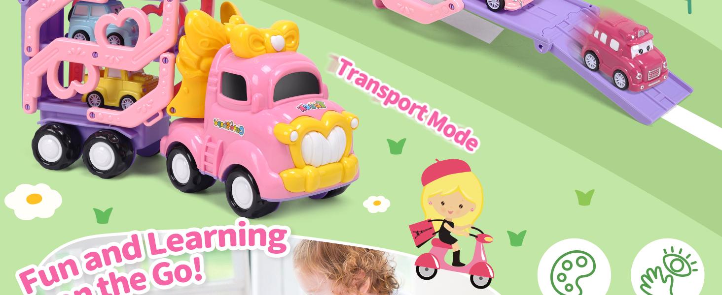 Cute Stone Princess Truck Toys Set with 31.5 in Extra Long Track Slide 3 Layer Foldable Transport Carrier Vehicle Light & Sound for Little Girls, Valentine's Day gift Cute Stone Princess Truck Toys Set with 31.5 in Extra Long Track Slide 3 Layer Foldable Transport Carrier Vehicle Light & Sound for Little Girls, Valentine's Day gift