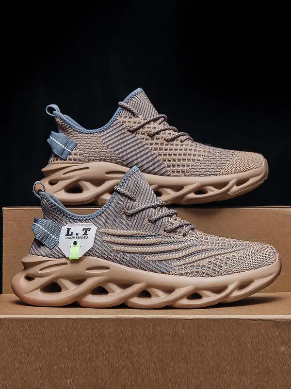 Mens Shoes, Ultra-light Textured Design Lace-up Trainers for Treadmill Wear As Gift, Workout Sneakers, Casual Twist Sole Design Sports Running Shoes for Summer 2025 1