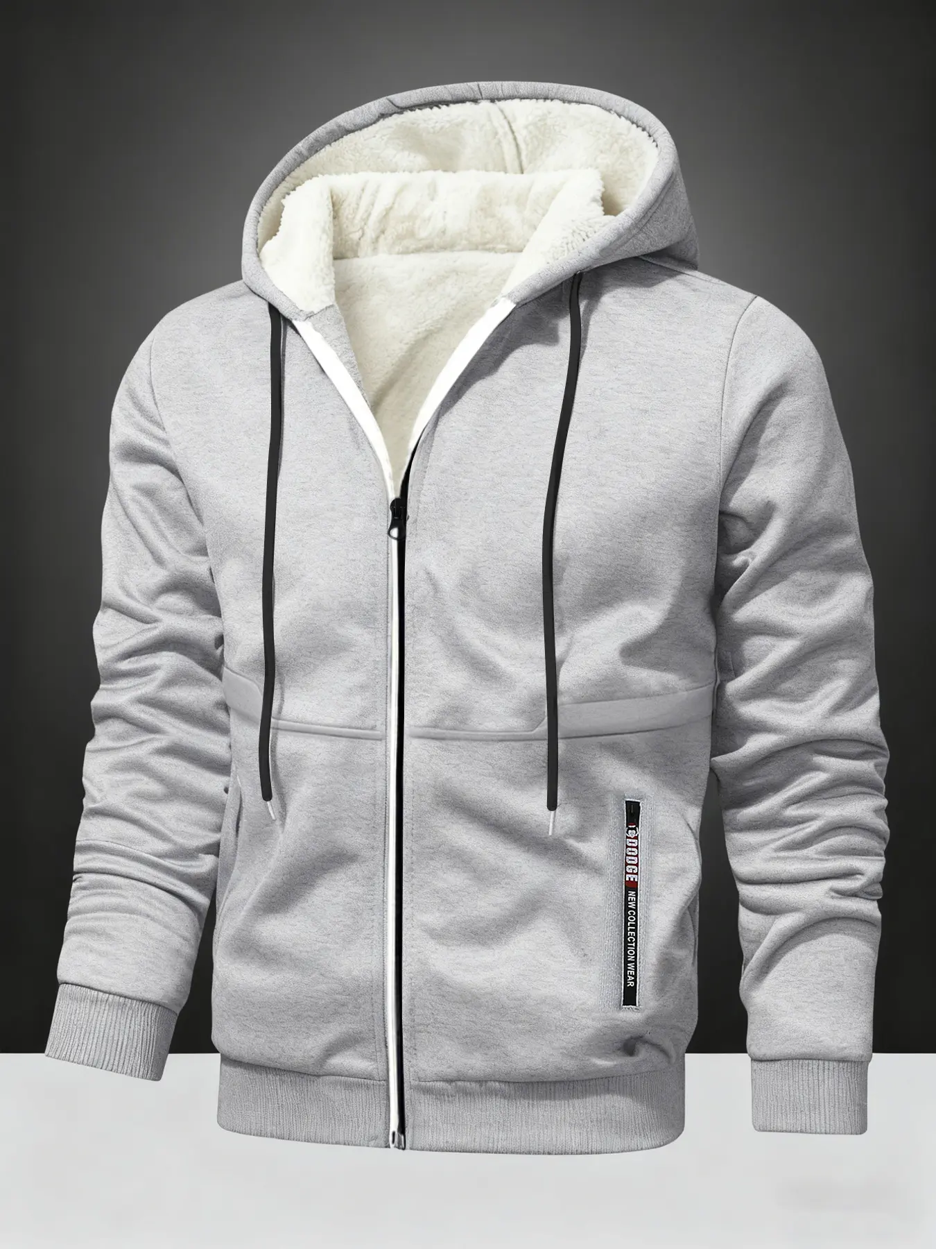 Men's Winter Essential Fleece Lined Thick Lamb Wool Zipper Sweatshirt, Side Zip Pocket Design, Casual Warm Top for Cold Weather