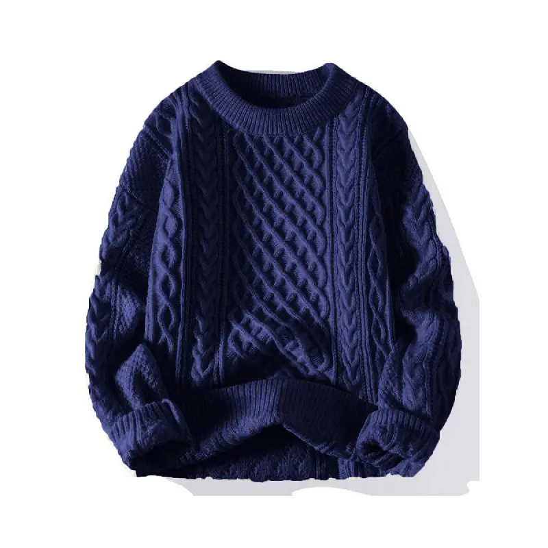 Women's Solid Textured Cable Knit Sweater, Casual Drop Shoulder Long Sleeve Round Neck Jumper for Fall & Winter, Ladies' Knitwear for Daily Wear