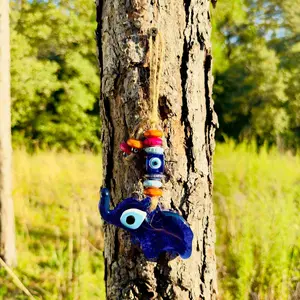 Mini Elephant Shape Wall Hanging Evil Eye with Wood Beads Nazar Boncuk Mal De Ojo, Modern Boho Style Home Decor, Turkish Gift