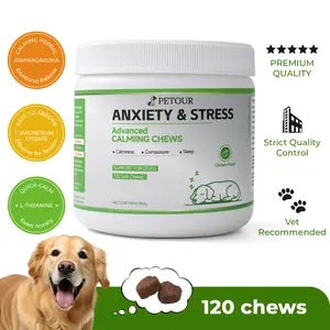 Petour Calming Chews for Dogs Anti-Anxiety & Natural Anxiety Relief with Magnesium & L-Theanine Helps with Separation Anxiety, Storm Stress & Hyperactivity Safe for Daily Use Chicken Flavor 120 Count