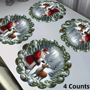 4 Counts Santa Claus and reindeer placemat set for daily dining, festive parties, and banquets - elegant table decoration, restaurant table accessories, Kitchen Decorative Placemat