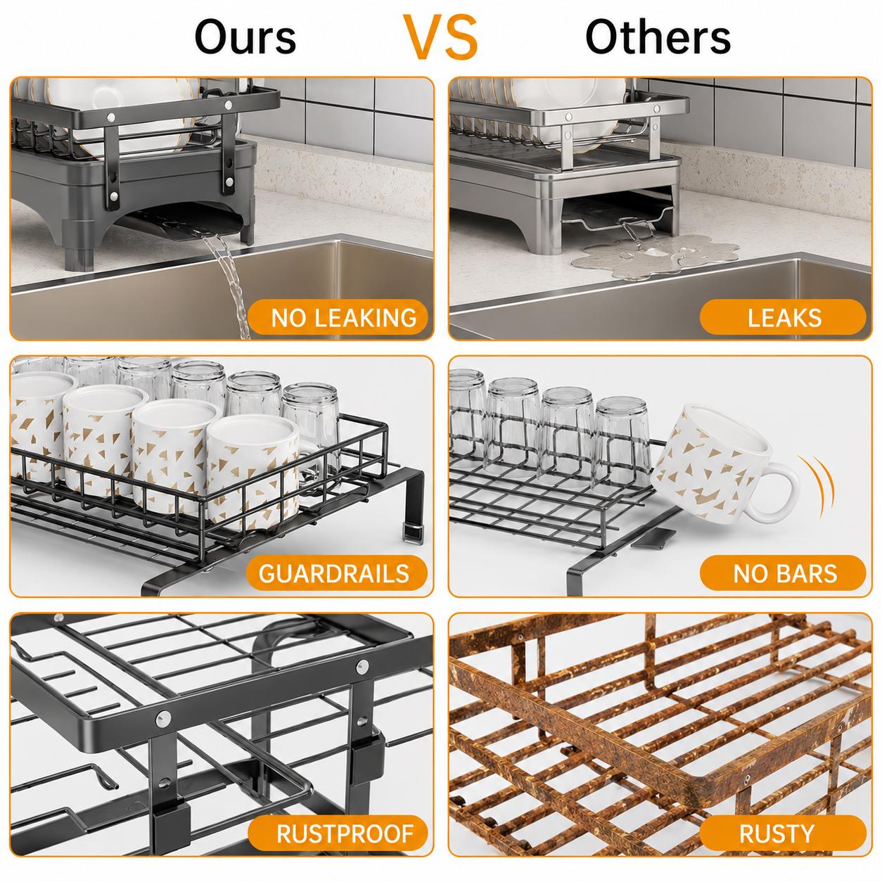 【Summer Deals】 Foldable Over Sink Dish Drying Rack Pull-Out 2-Tier Dish Drainer with Utensil Holder Space Saving Kitchen Organizer for Small Kitchens