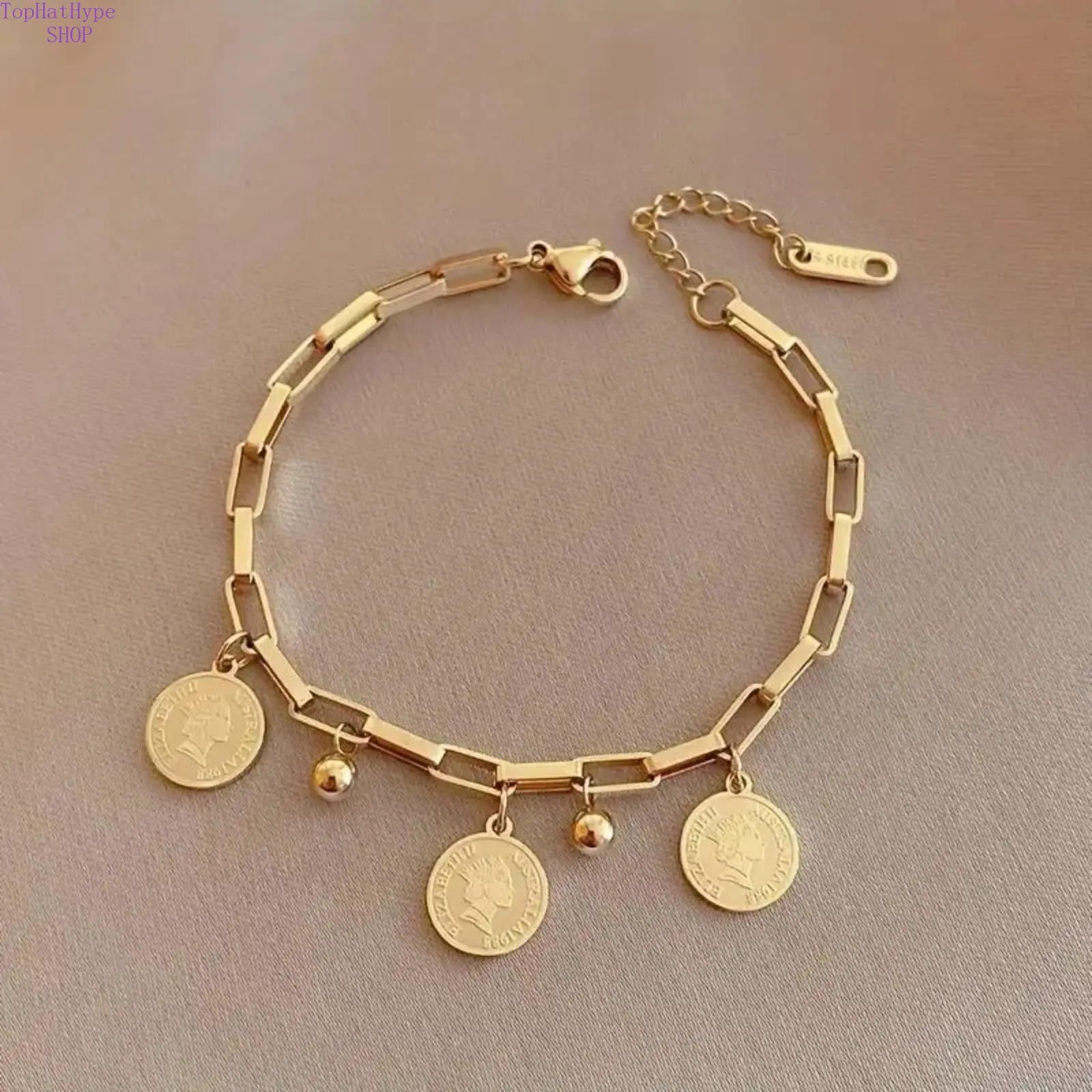 Elizabeth 1‑Pc Unisex 316L Stainless Steel Bracelet, Personalized Round Pendant Hip‑Hop Wristband, Durable Trendy Accessory for Everyday Wear, Outdoor Activities & Holiday Gift‑Giving