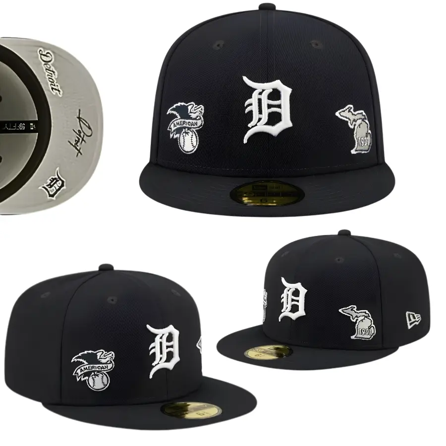 New Era Detroit Tigers 59FIFTY Fitted Cap Black MLB Baseball Hat White Embroidered Logo American League 1901 Side Patch Flat Brim Structured Crown On Field Streetwear Sports Fan Collection Limited Edition