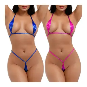 Women's Lingerie Underwear Bathing Suit Micro Bra Thong Bikini Set G-string Mini Bikini Shiny Swimwear Sexy Swimsuit Brazilian