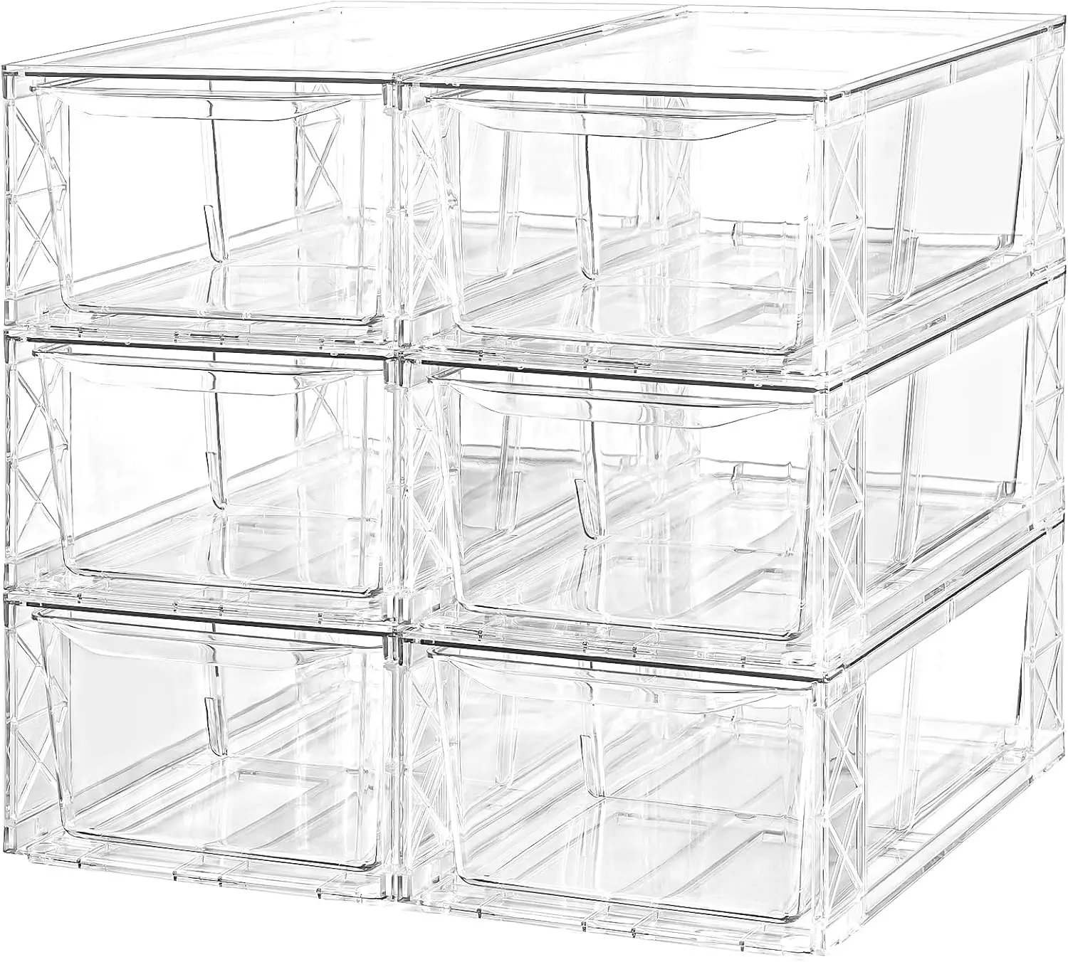 6 Pack Clear Stackable Medium Acrylic Storage Drawers, Acrylic Storage Bins for Fridge Organizer, Makeup Cosmetic Organizer Display