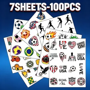 100 Pcs Soccer Fan Temporary Tattoos Waterproof Long Lasting Football Designs Pre Cut for Easy Application Great for Game Day Sports Events Watch Parties Fan Cheering